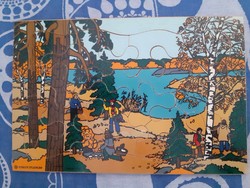 ESSELTE STUDIUM - Lennart Eng - retro svéd táj grafika fa puzzle keretes vintage kirakó kép