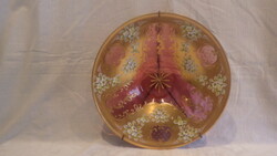 Czech bohemian gilded glass wall plate, a rarity, with plastic decoration