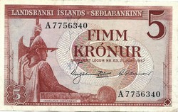 5 Krónur 21 June 1957 Iceland 2.