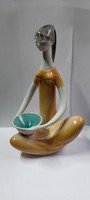 Ritka Drasche "Tálas lány" porcelán szobor – J. Seregély Márta, 23 cm