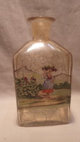 Antik festett üveg palack , nő fején kosárral
