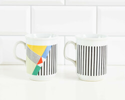 Royal dux retro porcelain mug pair - op art geometric patterned cups