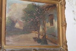 Antik szignált festmény blondel keretben 318