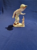 Aquincum porcelán fiú nyúllal figura nipp