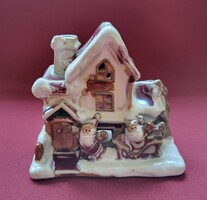 Karácsonyi porcelán különleges festésű mécsestartó házikó ház dekoráció mécses falu kellék mikulás