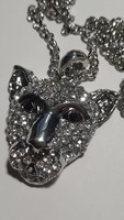 Crystal-encrusted tiger, lion head pendant with chain