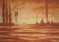Olvashatatlan jelzés 1929 : Táj jegenyékkel
