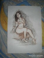 Seated nude - József Lehoczky - watercolor - 29 x 21 cm, paper mount and without frame, - delivery to