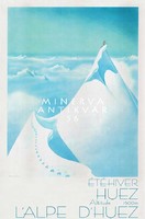 Vintage art deco utazási reklám plakát reprint nyomat Francia Alpok tájkép havas hegycsúcs felhők hó
