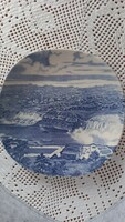 Vintage English marked souvenir plate, cracked glaze, depicting Niagara Falls, diameter: 17.5 cm