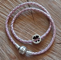 Pandora beaded, braided leather bracelet with luck and courage charm