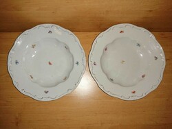 Zsolnay porcelain deep plate with feathered flower pattern in a pair (2p)