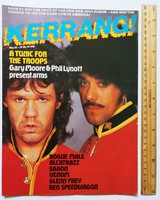 Kerrang Magazine 85/5/16 gary moore phil lynott rouge male venom jim lea alcatrazz glenn frey shy reo