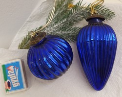 Karácsonyfadísz, vastag üvegből kék díszek