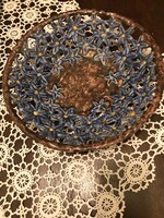 Painted, glazed ceramic bowl / Austria/ openwork, flower decoration. Very nice. It has a dark blue belt. 30 Cm
