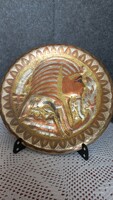 Egyptian copper wall plate, richly decorated, with embossed figures, handmade, marked, diameter: 22 cm.