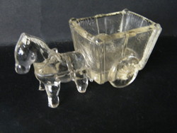 Retró üveg lovaskocsi cukorkatartó