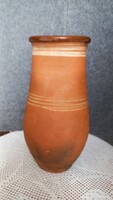 Vintage cserépedény/korsó, teteje és belseje barna mázzal bevont, 28 cm, nyílás 11,5 cm