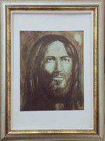 Jézus arca. 35x26 cm, kerettel együtt. Prima díjs művész alkotása. Károlyfi Zsófia/1952