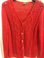 Ambee brand, red, beautiful, knitted cardigan with buttons on the front. Size L. Sleeve length 68 cm