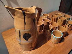 Mid-century kerámia kancsó poharakkal