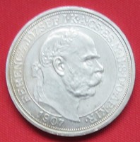 Ezüst 5 korona 1907 K B .FERT perem felirat, nem A bizalom az ősi erényben.
