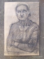 Hungarian artist around 1908: female portrait - paper, charcoal, mounted on thick cardboard. 62X41 cm