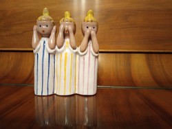 Ceramic figure: girls in colorful, striped clothes (can't hear, can't see, can't speak)