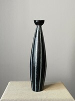 Marked enamel industrial works retro metal floor vase with striped decoration 68 cm
