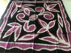 Hand-dyed Indian silk scarf with lotus flower motif, 89 x 87 cm