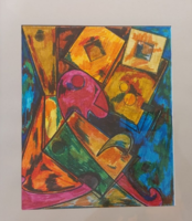 (K) abstract painting with frame 42x53 cm