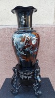 Old, oriental lacquer vase with detailed mother-of-pearl decoration, painting, 85 cm