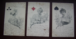 Treff Dáma, Coeur Dáma, Pikk Dáma titkos írással írt antik grafikai lapok hölgyek