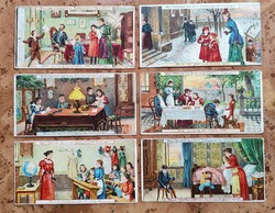1910 körüli Stollwerck csokoládé 6 db reklámkártya "Mikor kaphat a gyermek csokit?" felirattal