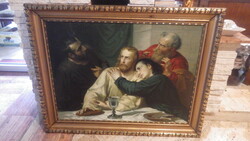 Large Gold Wood Frame with Old Print, Wall Mount 71x96 cm