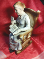 Reading lady, antique stoneware, nipp