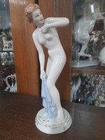 Royal Dux Elly Strobach Törölközős Női Akt Porcelán Figura. 24.5 cm.