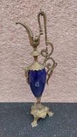 Antik kobaltkék porcelán és bronz díszváza / ewer kancsó L S F jelzéssel (48 cm)