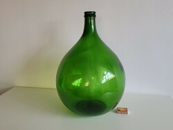 Régi nagy méretű 15 literes zöld üveg üvegballon borosüveg palack