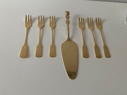 Hildesheimer antico 24-carat gold-plated rose cake spatula and 6 fork cake fork set