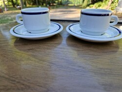 Pair of Alföldi blue striped mocha coffee cup set