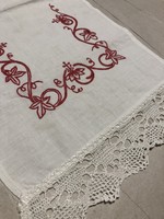 Small embroidered tablecloth with a lace border, needlework