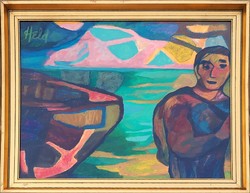Margaret Held (1930-2016) A csónakos c. festménye Eredeti Garanciával!