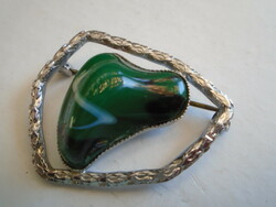 Old brooch unique work with a curious jadeite gem, super demanding work