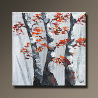 Vörös Edit: Nyírfák Abstract tájkép N2106 20x20cm