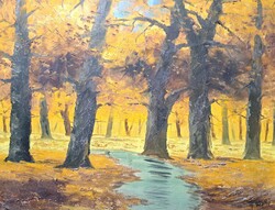 Autumn trees - oil painting with petykó mark