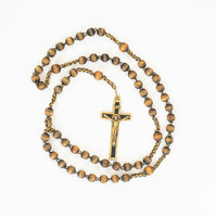 Old reader, rosary, prayer beads, Catholic Christian grace item - with wooden eyes, copper