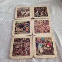 6 cork coasters decorated with paintings by Peter Brueghel