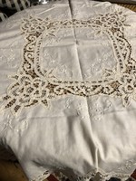 Table cloth embroidered in the same color as azure, center tablecloth, rosette tablecloth, needlework