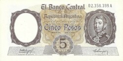 5 peso pesos 1960-62 Argentina aUNC hajtatlan.